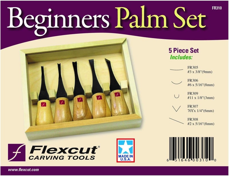 FLEXCUT Palm Tool Beginner's Set - 5PC Wood Carving Tools with Ashwood Handles and Steel Blades - Image 2