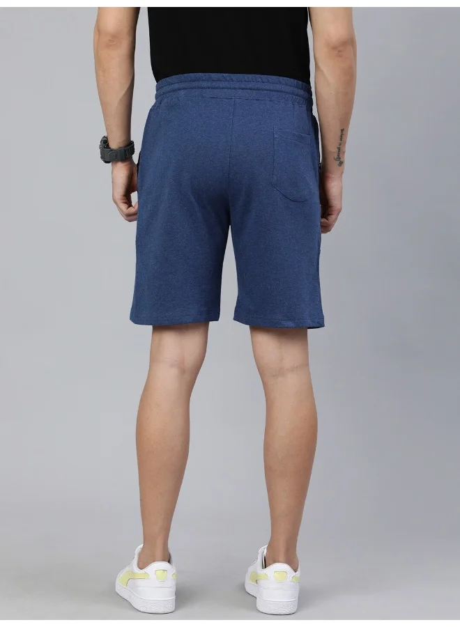 The Indian Garage Co Indigo Melange Men Slim Fit Casual Solid Knitted Shorts