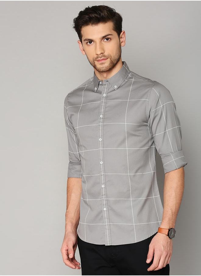 Dennis Lingo - Slim Fit Grey Men's Solid Shirt, Spread Collar, Full Sleeves, 100% Cotton, - Image 1