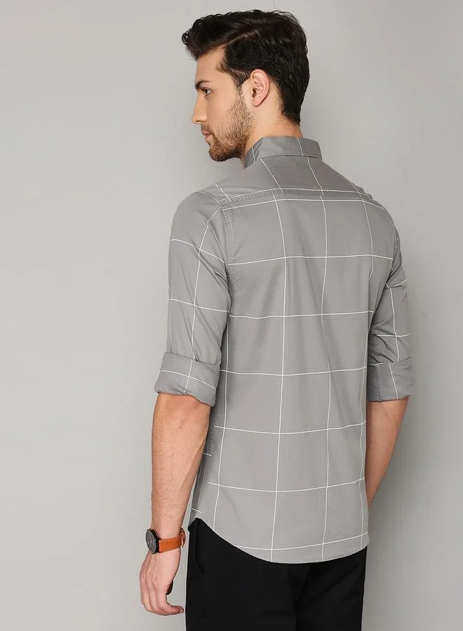 Dennis Lingo Slim Fit Grey Men's Solid Shirt, Spread Collar, Full Sleeves, 100% Cotton,