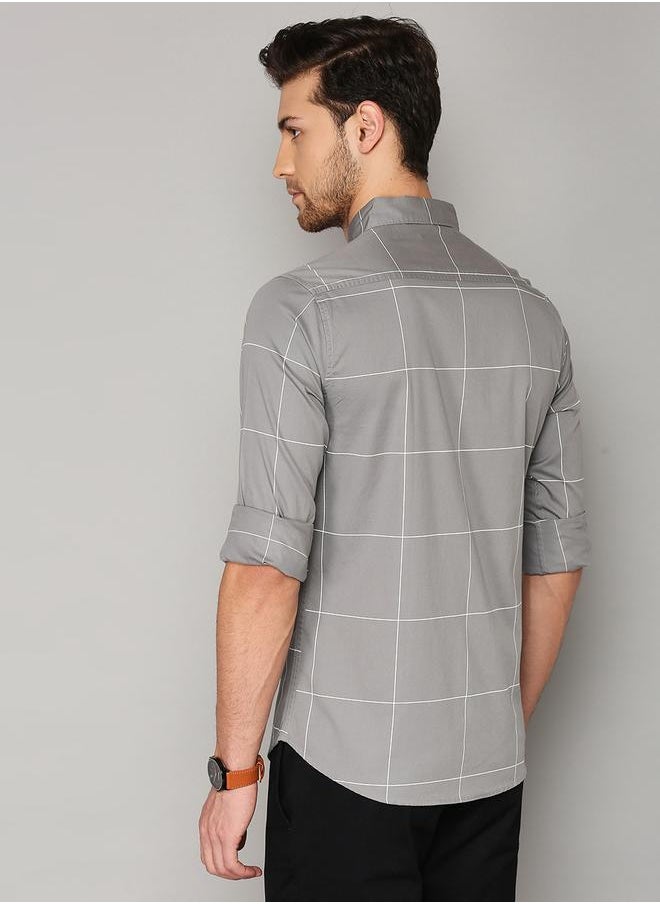 Dennis Lingo - Slim Fit Grey Men's Solid Shirt, Spread Collar, Full Sleeves, 100% Cotton, - Image 1