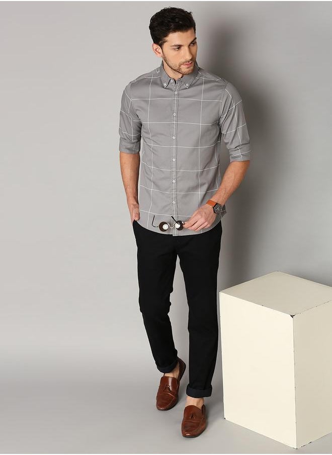 Dennis Lingo - Slim Fit Grey Men's Solid Shirt, Spread Collar, Full Sleeves, 100% Cotton, - Image 1