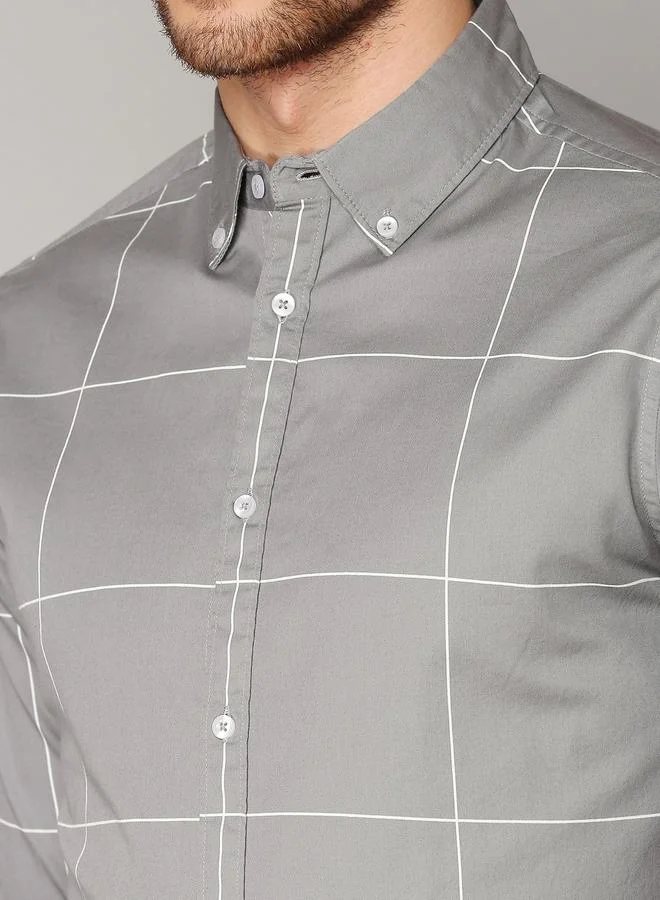 Dennis Lingo Slim Fit Grey Men's Solid Shirt, Spread Collar, Full Sleeves, 100% Cotton,