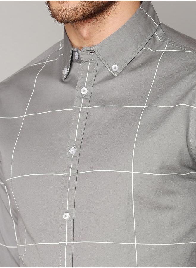 Dennis Lingo - Slim Fit Grey Men's Solid Shirt, Spread Collar, Full Sleeves, 100% Cotton, - Image 1