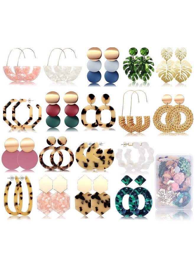 FIFATA 18 Pairs Statement Earrings For Women Girls Straw Rattan Earrings Acrylic Resin Hoop Drop Dangle Earrings Set Hypoallergenic For Sensitive Ears - Image 1