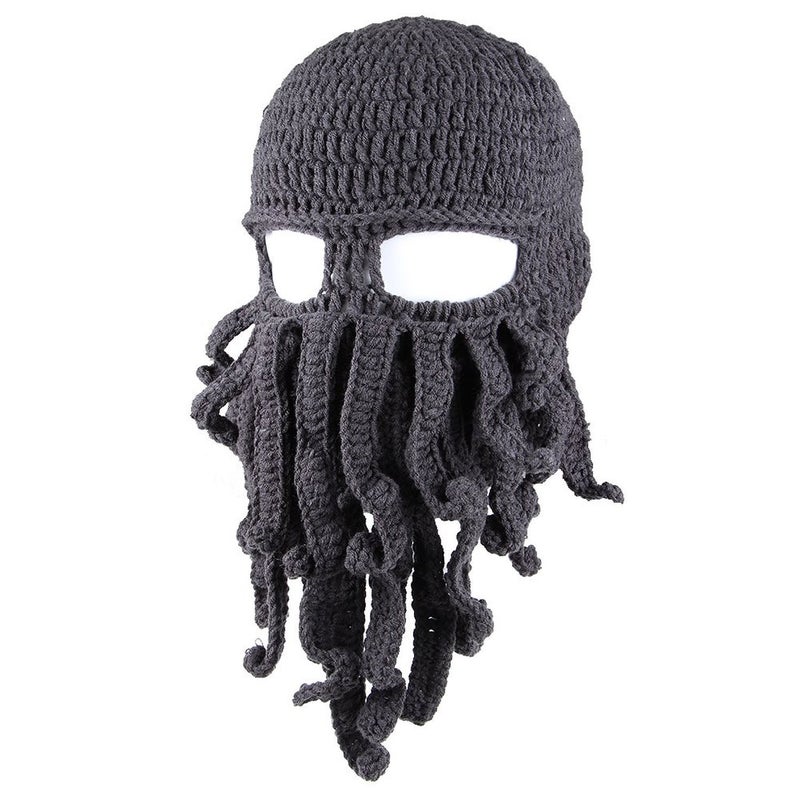Kafeimali Men's Head Barbarian Vagabond Beanie Original Foldaway Beard Octopus Pirate Hats Bearded Caps (Grey) - Image 5