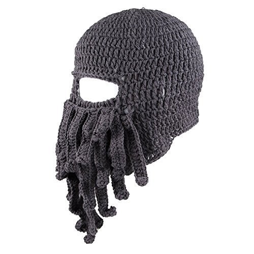Kafeimali Men's Head Barbarian Vagabond Beanie Original Foldaway Beard Octopus Pirate Hats Bearded Caps (Grey) - Image 3