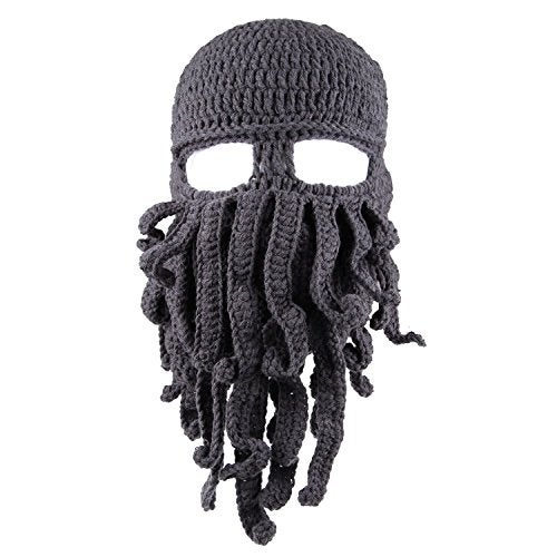 Kafeimali Men's Head Barbarian Vagabond Beanie Original Foldaway Beard Octopus Pirate Hats Bearded Caps (Grey) - Image 2