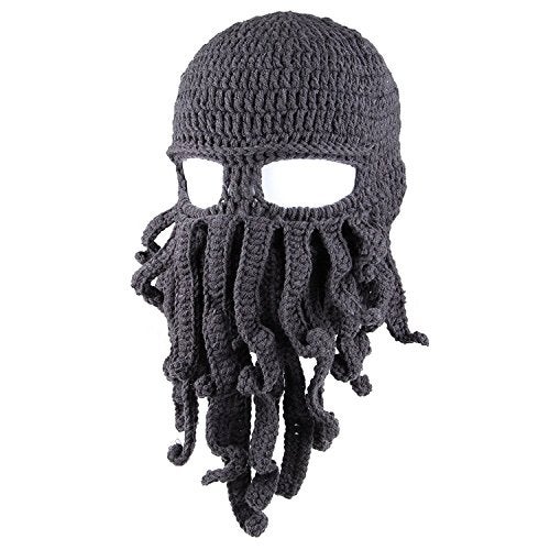 Kafeimali Men's Head Barbarian Vagabond Beanie Original Foldaway Beard Octopus Pirate Hats Bearded Caps (Grey) - Image 1