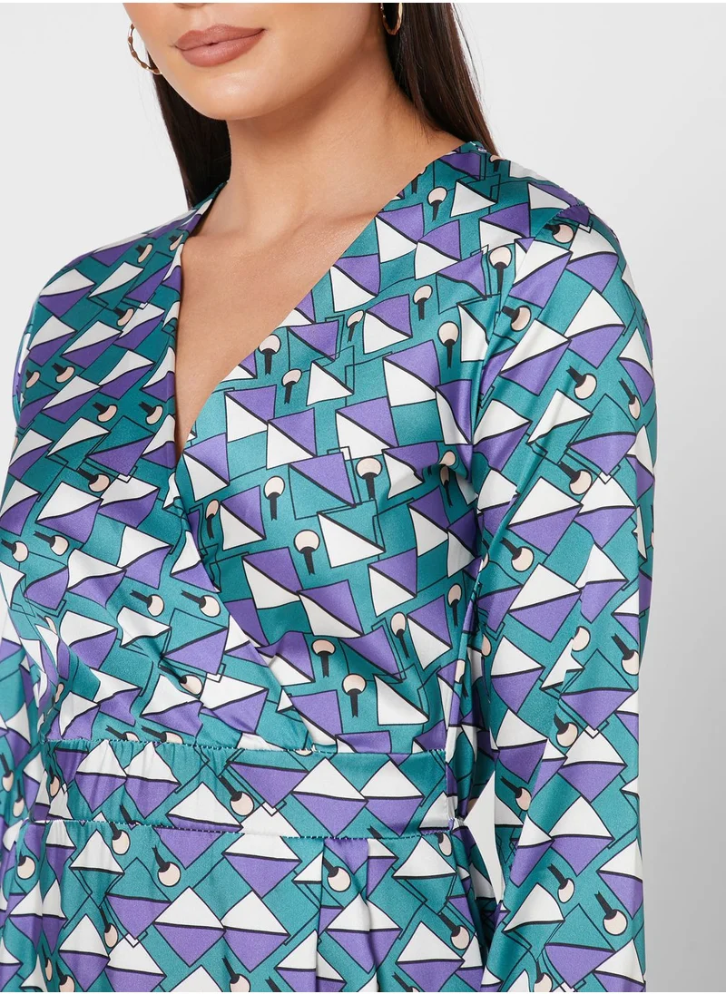 ELLA Printed Wrap Front Midi Dress