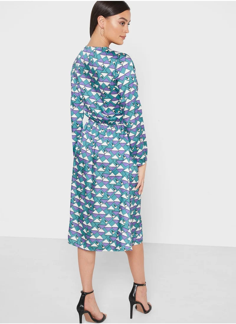 ELLA Printed Wrap Front Midi Dress