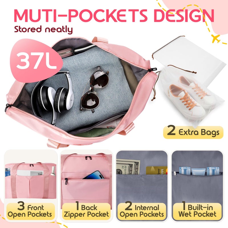 Magimack Duffle Bag for Travel, Carry-on Travel Bag with Trolley Sleeve, Sport Gym Bag for Women, Overnight Bag for Men, Hospital Bag for Labor and Delivery (Pink) - Image 4
