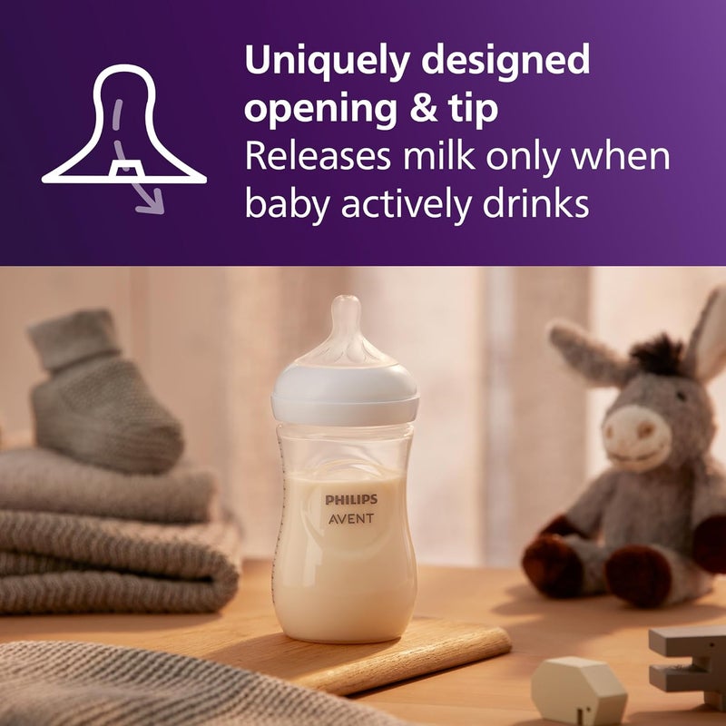 Avent Philips Natural Baby Feeding Bottle Combo| No.1 Brand Recommended by Moms Worldwide | Natural Response Technology Mimics Breastfeeding (260ml Clear - 4pc Combo) | SCY903/04 - Image 4