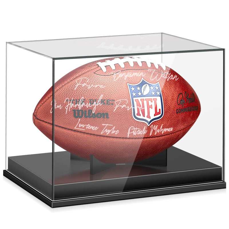 Leffis Football Display Case Acrylic Football Case Display Case Memorabilia Display Cases with Removable Builtin Football Display Stand for Autographed Football No Assembly Required