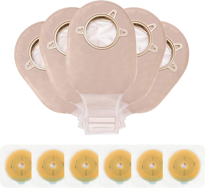 OUCHAN Carbou 21 PCS Ostomy Supplies Colostomy Bags Two Piece Drainable Pouches with Closure 12", Ileostomy Stoma Care,Cut-to-Fit(15pcs Bags+6pcs Barrier)