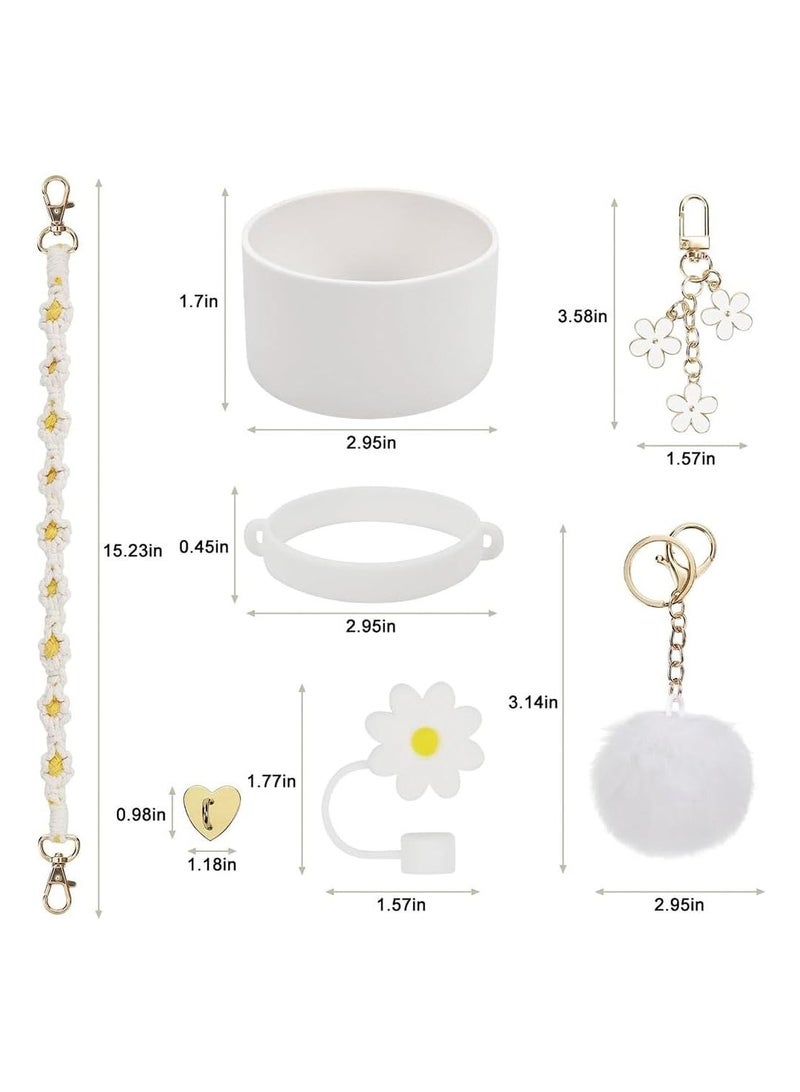 YQbest 7pcs Cup Accessories for Stanley Set Including 1 Pcs Water Bottle Handle Strap 1 Pcs Siliocne Stanley Cup Boot 1 Pcs Siliocne Straw Cover, 2 Pcs Charms for Stanley Cup 40oz & 30oz Tumbler (White) - Image 2