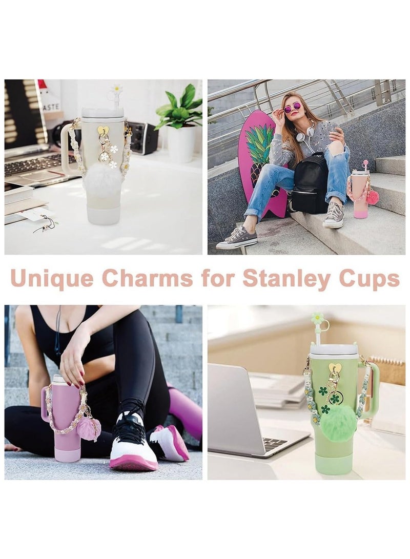 YQbest 7pcs Cup Accessories for Stanley Set Including 1 Pcs Water Bottle Handle Strap 1 Pcs Siliocne Stanley Cup Boot 1 Pcs Siliocne Straw Cover, 2 Pcs Charms for Stanley Cup 40oz & 30oz Tumbler (White) - Image 4