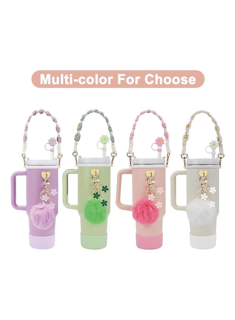 YQbest 7pcs Cup Accessories for Stanley Set Including 1 Pcs Water Bottle Handle Strap 1 Pcs Siliocne Stanley Cup Boot 1 Pcs Siliocne Straw Cover, 2 Pcs Charms for Stanley Cup 40oz & 30oz Tumbler (White) - Image 3
