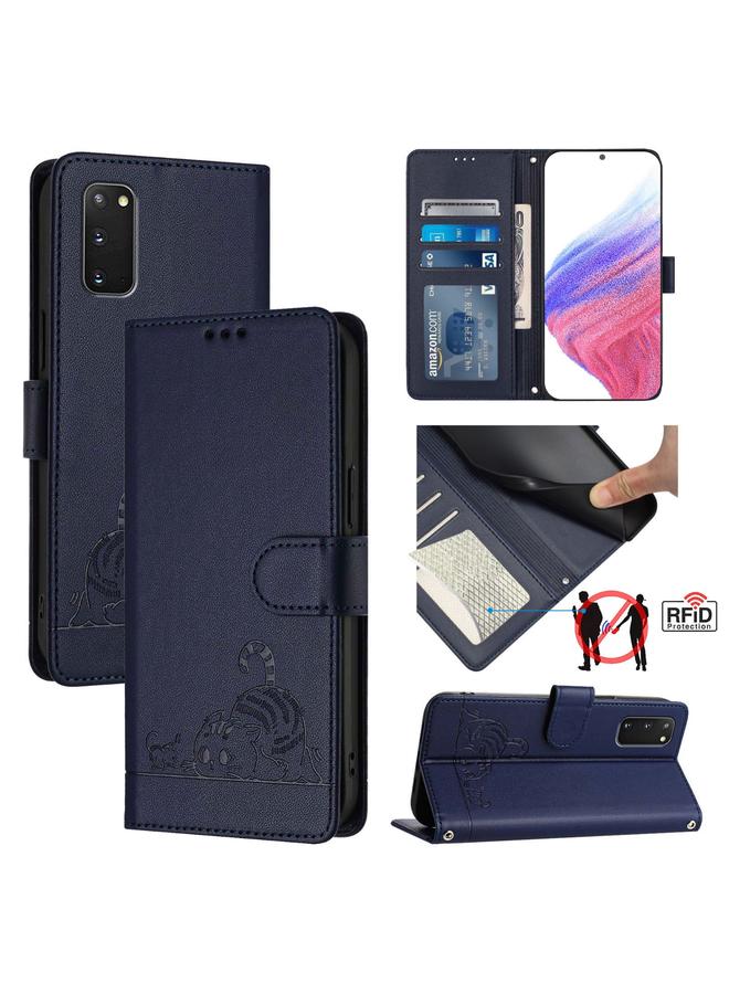 S-TOP Case For Samsung Galaxy S20 Cat Rat Embossed Pattern RFID PU Phone Case with Wrist Strap - Image 1
