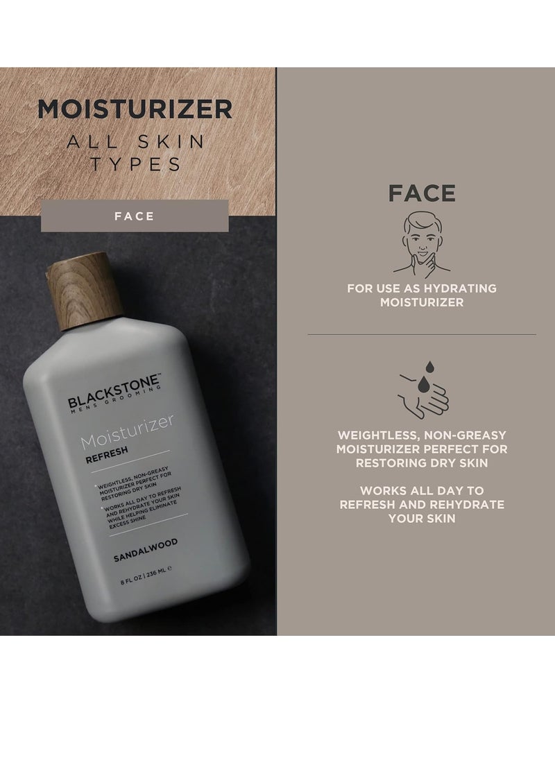 BLACKSTONE Blackstone Men's Grooming Refresh Facial Moisturizer with Vitamin E, Peppermint & Hyaluronic Acid - Lightweight & Non-Greasy | Restores Dry Skin | Paraben & Cruelty Free | USA Made, Sandalwood (8 oz)  - Image 3