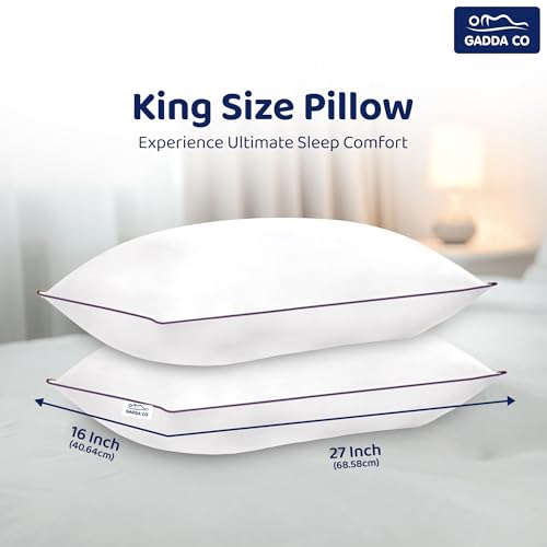 GADDA CO Ultimate Cozy Gel Microfiber Sleeping Pillow for Bed | High Density, Breathable & Hypo-Allergenic Cushion for Bed | Long-Lasting Fluffiness Bed Pillow| King Size Pillow | White | Pack of 2 - Image 3