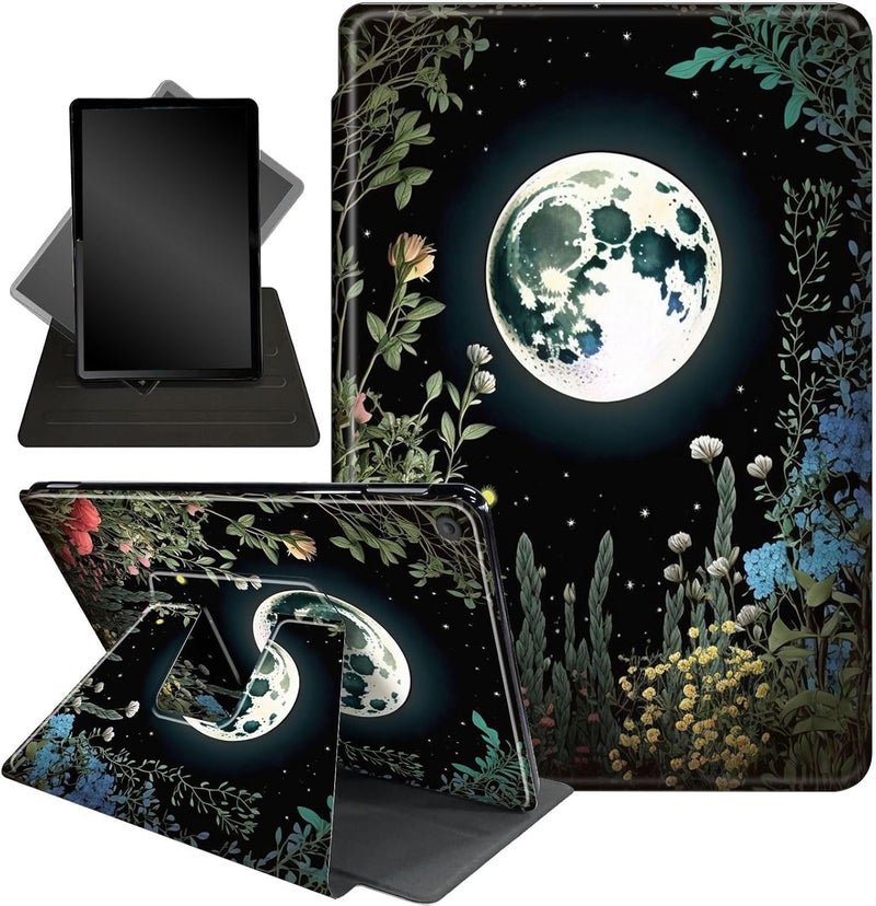 Mxfdegf for Amazon Fire HD 10 Tablet (2017 and 2019 Releases,with 7th and 9th Generations) Case,360 Degree Rotating Stand Smart Protective Cover Case,for New Fire HD 10 10.1 inch,Grass Flowers Moon Star - Image 1