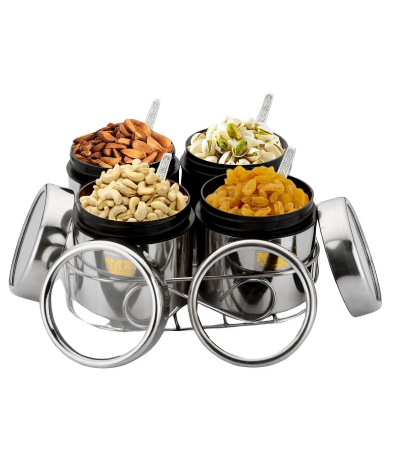 MARU Stainless Steel Multipurpose Storage Container Set 350ml Each with Seethrough Lids Wirestand Ideal for Storing Dry Fruits Spices Seasonings Elegant Spice Jars for Kitchen Organization - Image 1