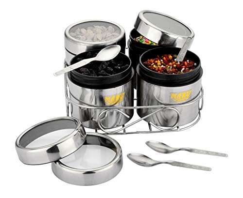 MARU Stainless Steel Multipurpose Storage Container Set 350ml Each with Seethrough Lids Wirestand Ideal for Storing Dry Fruits Spices Seasonings Elegant Spice Jars for Kitchen Organization - Image 2