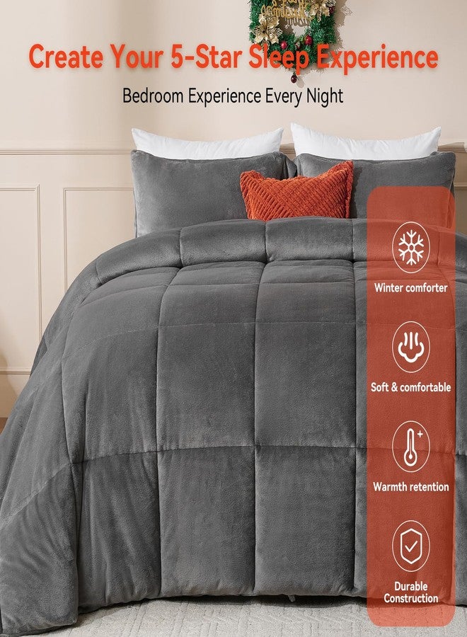 STWIENER Super King Comforter Duvet Insert 120"x98" - Plush Fluffy Heavy Winter Flannel, Extra Large Super King Size Breathable Microfiber with 8 Corner Tabs, All Seasons Warm Bedding (Grey) - Image 5