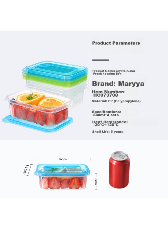 Maryya Meili Ya Disposable Food Containers 580ml*4 Set, Food-grade Fresh-keeping Picnic Portioning Takeout Containers With Lids, Microwave Safe - Image 1