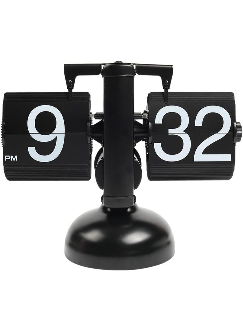 jaexest Retro Vintage Flip Desk Clock, Auto Flip Number Clock Battery Powered, Large Number Table Clock with Internal Gear Mechanism – Black, for Home Office School Hotel Café - Image 1