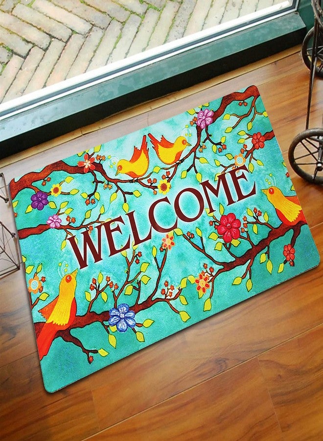 Morigins Welcome Spring Birds Floral Door Mat Indoor Rubber Outdoor Mats Non Slip 18x30 inch - Image 2