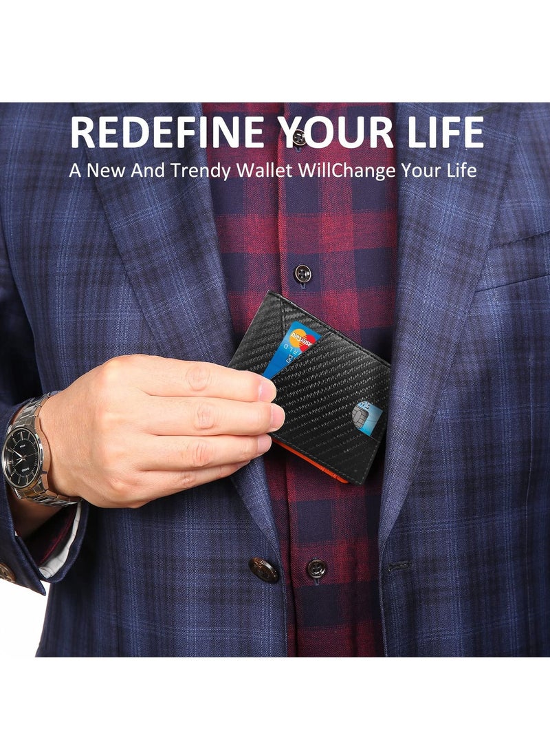 Excefore محفظة للرجال رفيعة بسعة أكبر مع مشبك للنقود ومحفظة RFID للرجال وجيب أمامي بسيط وحامل بطاقات الائتمان من الجلد ثنائي الطي مع صندوق هدايا لنافذة الهوية (أسود وبرتقالي) - Image 3