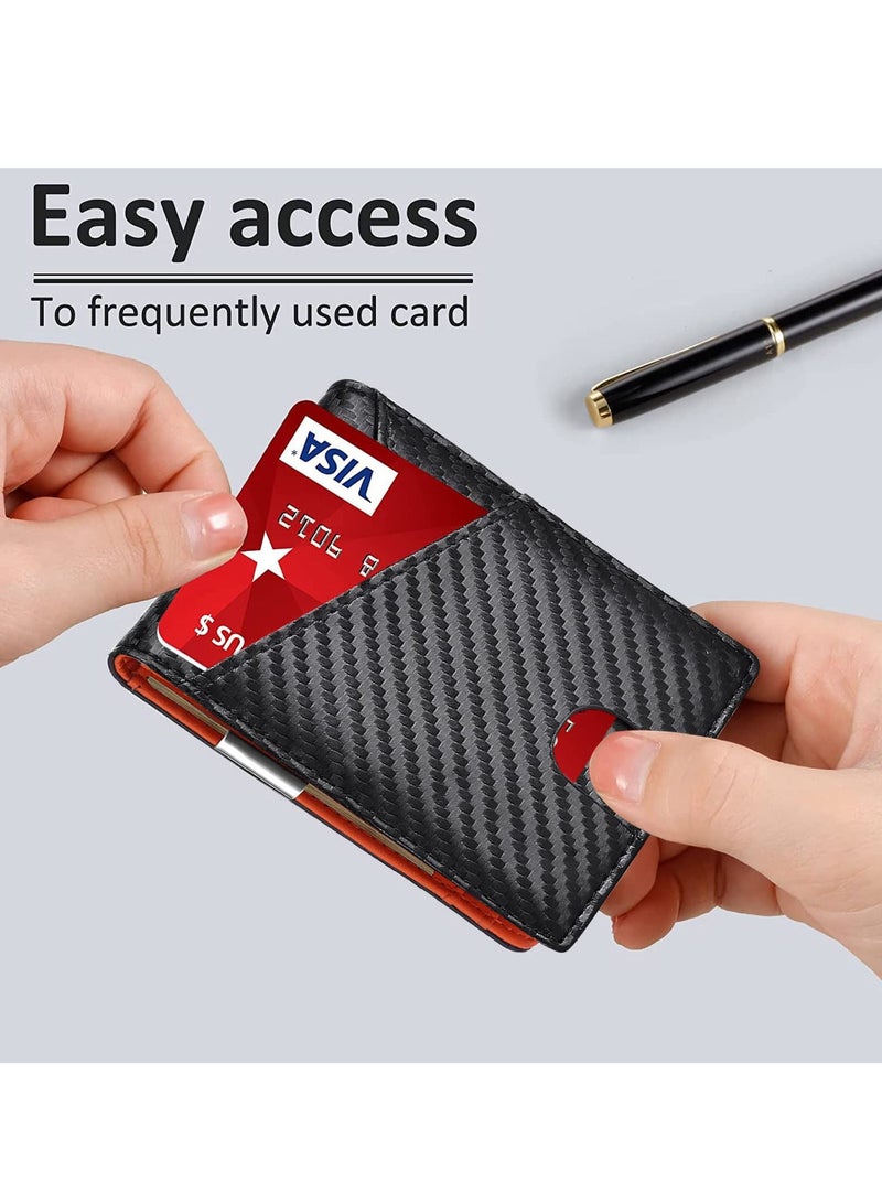 Excefore محفظة للرجال رفيعة بسعة أكبر مع مشبك للنقود ومحفظة RFID للرجال وجيب أمامي بسيط وحامل بطاقات الائتمان من الجلد ثنائي الطي مع صندوق هدايا لنافذة الهوية (أسود وبرتقالي) - Image 5