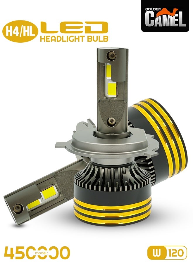 جولدن كامل مجموعة مصابيح أمامية LED من Golden Camel M8 Pro H4 / H/L للسيارات وسيارات الدفع الرباعي، بقوة 120 واط، سطوع 15000 لومن، ضوء أبيض نهاري 6500 كلفن، سهلة التركيب والتشغيل، مزودة بمروحة تبريد، مقاومة للماء بمعيار IP65، تعمل بجهد 12-24 فولت تيار مستمر، مصابيح LED بديلة للسيارات طويلة العمر. - Image 1