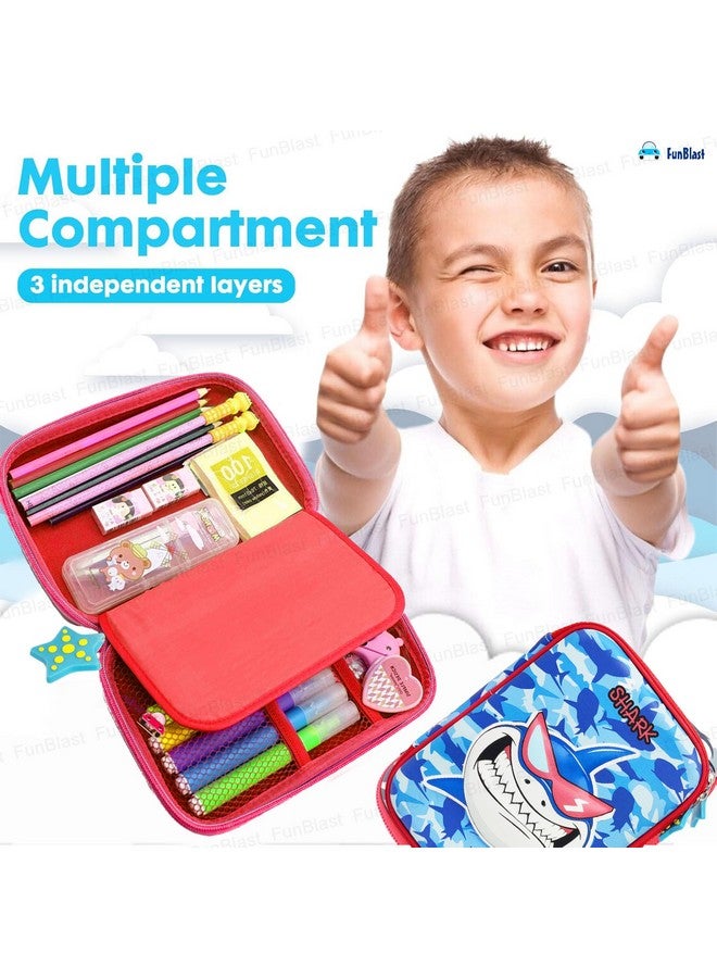 فنبلاست حافظة أقلام FunBlast متعددة الأغراض بسحاب أنيق مطبوع عليها سمكة قرش بسعة كبيرة منقوشة ثلاثية الأبعاد للبنات، حقيبة أقلام صلبة من مادة EVA وحقيبة أقلام رصاص للوازم المدرسية للأطفال - Image 4