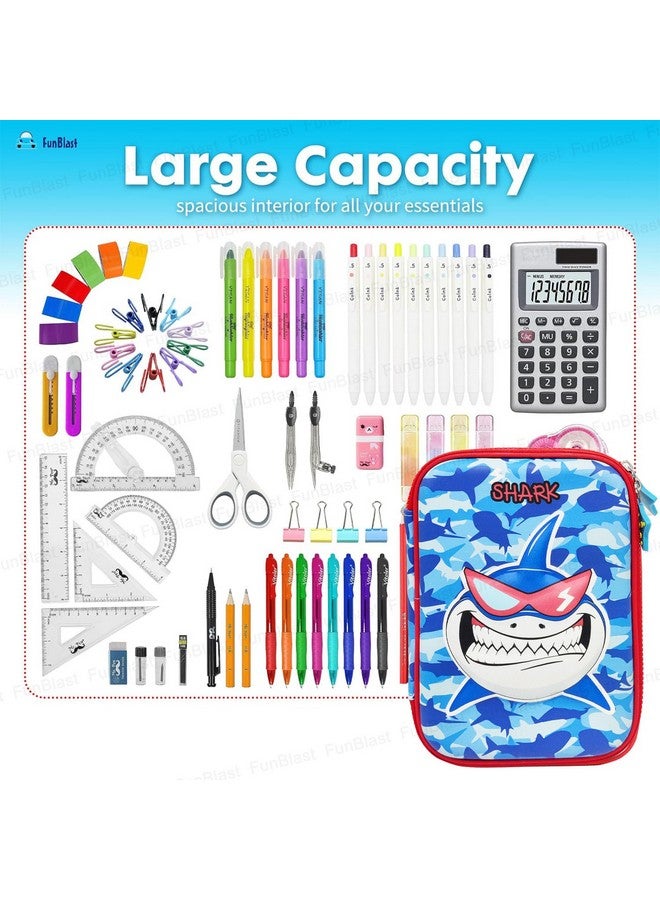 فنبلاست حافظة أقلام FunBlast متعددة الأغراض بسحاب أنيق مطبوع عليها سمكة قرش بسعة كبيرة منقوشة ثلاثية الأبعاد للبنات، حقيبة أقلام صلبة من مادة EVA وحقيبة أقلام رصاص للوازم المدرسية للأطفال - Image 3