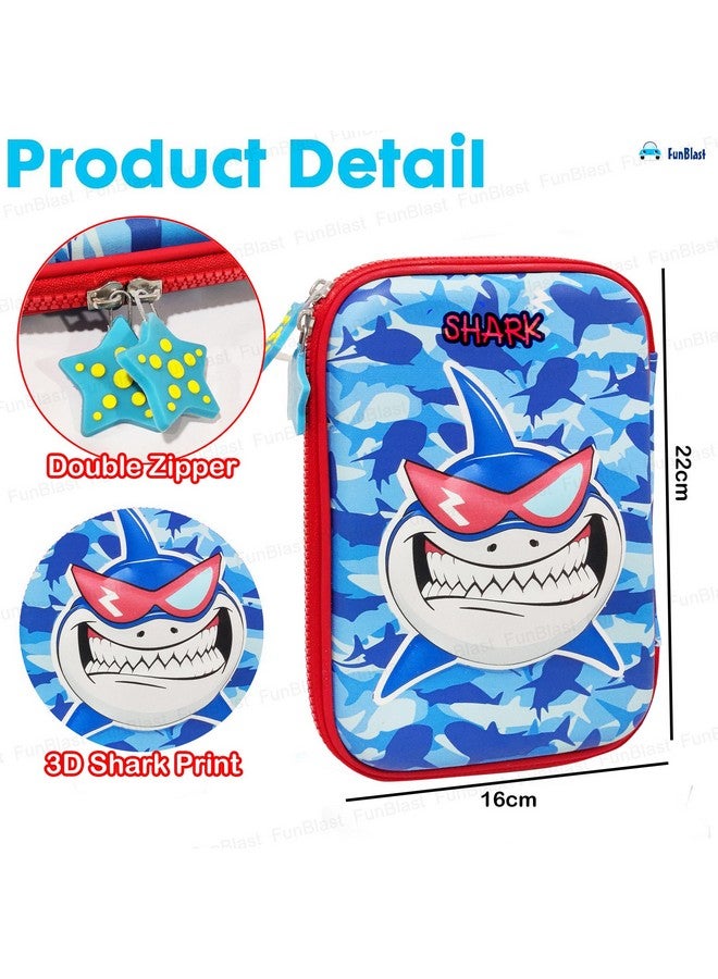 فنبلاست حافظة أقلام FunBlast متعددة الأغراض بسحاب أنيق مطبوع عليها سمكة قرش بسعة كبيرة منقوشة ثلاثية الأبعاد للبنات، حقيبة أقلام صلبة من مادة EVA وحقيبة أقلام رصاص للوازم المدرسية للأطفال - Image 2