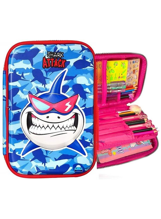 فنبلاست حافظة أقلام FunBlast متعددة الأغراض بسحاب أنيق مطبوع عليها سمكة قرش بسعة كبيرة منقوشة ثلاثية الأبعاد للبنات، حقيبة أقلام صلبة من مادة EVA وحقيبة أقلام رصاص للوازم المدرسية للأطفال - Image 1