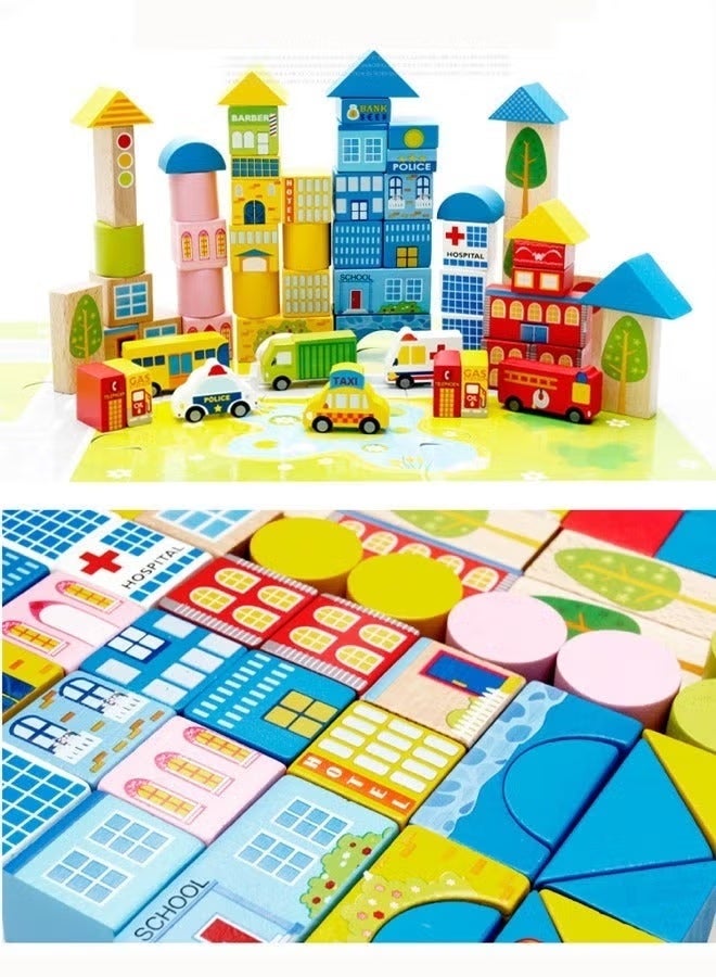 Vixplorn 62 PCS City-themed building blocks Construction block toys Educational toys for children Large-grain bucket Wooden toys - Image 5