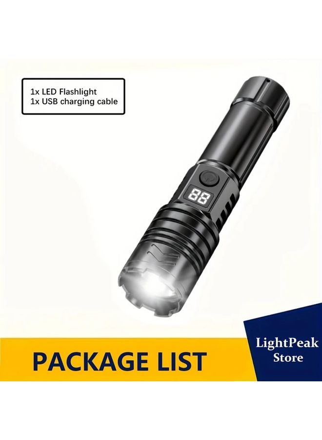 1pc Portable LED Flashlight USB Rechargeable Zoomable Super Bright Work Light - Image 1