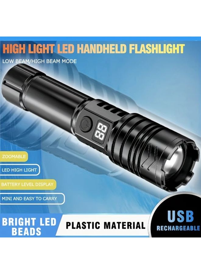 1pc Portable LED Flashlight USB Rechargeable Zoomable Super Bright Work Light - Image 4
