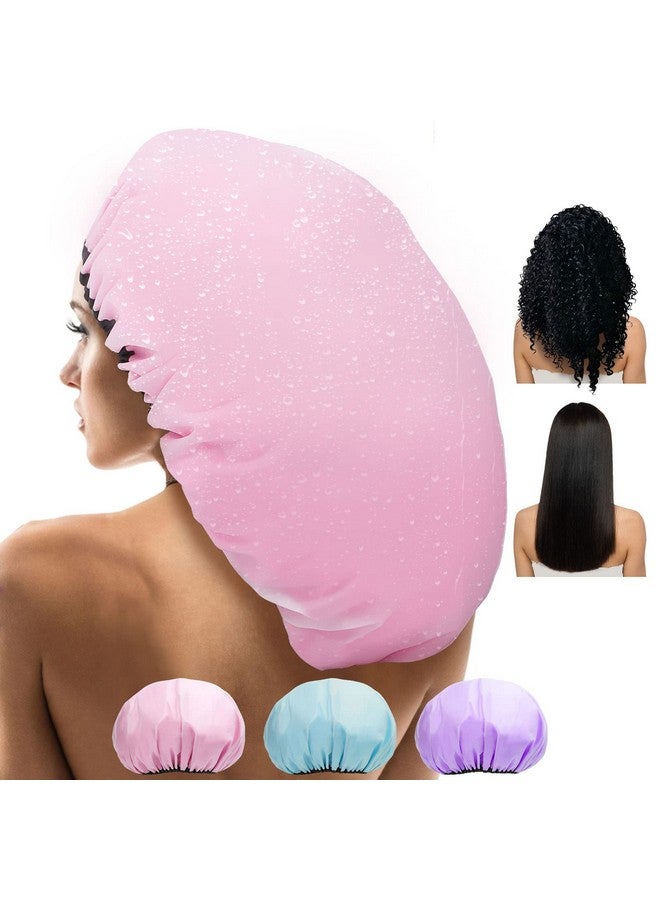 SHEOMERN 3 Pcs 15 Super Jumbo Shower Cap Reusable Dual Waterproof Shower Cap For Women Extra Large Satin Lined Shower Cap For Braids & Long Hair Xl Adjustable Hair Cap For Locs Dreadlocks Music - Image 1
