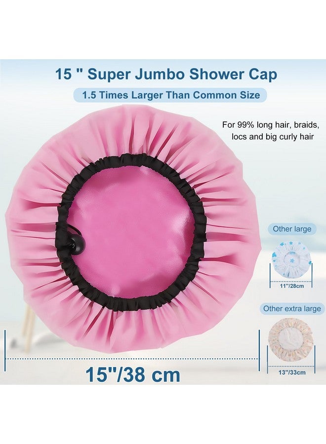 SHEOMERN 3 Pcs 15 Super Jumbo Shower Cap Reusable Dual Waterproof Shower Cap For Women Extra Large Satin Lined Shower Cap For Braids & Long Hair Xl Adjustable Hair Cap For Locs Dreadlocks Music - Image 2