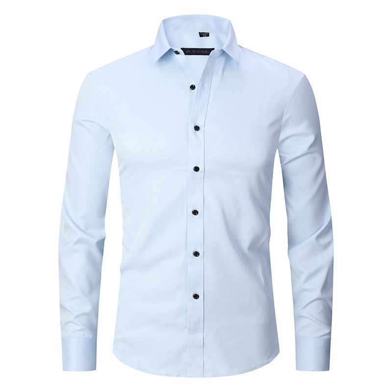 Autumn long-sleeved shirt men's slim elastic non-iron bamboo fiber tooling shirt men's solid color all-match business inch shirt 2-720 41 - Image 5