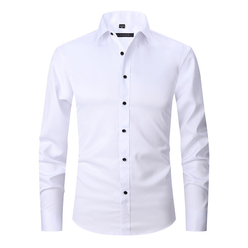 Autumn long-sleeved shirt men's slim elastic non-iron bamboo fiber tooling shirt men's solid color all-match business inch shirt 2-720 41 - Image 3