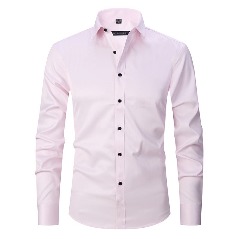Autumn long-sleeved shirt men's slim elastic non-iron bamboo fiber tooling shirt men's solid color all-match business inch shirt 2-720 41 - Image 4