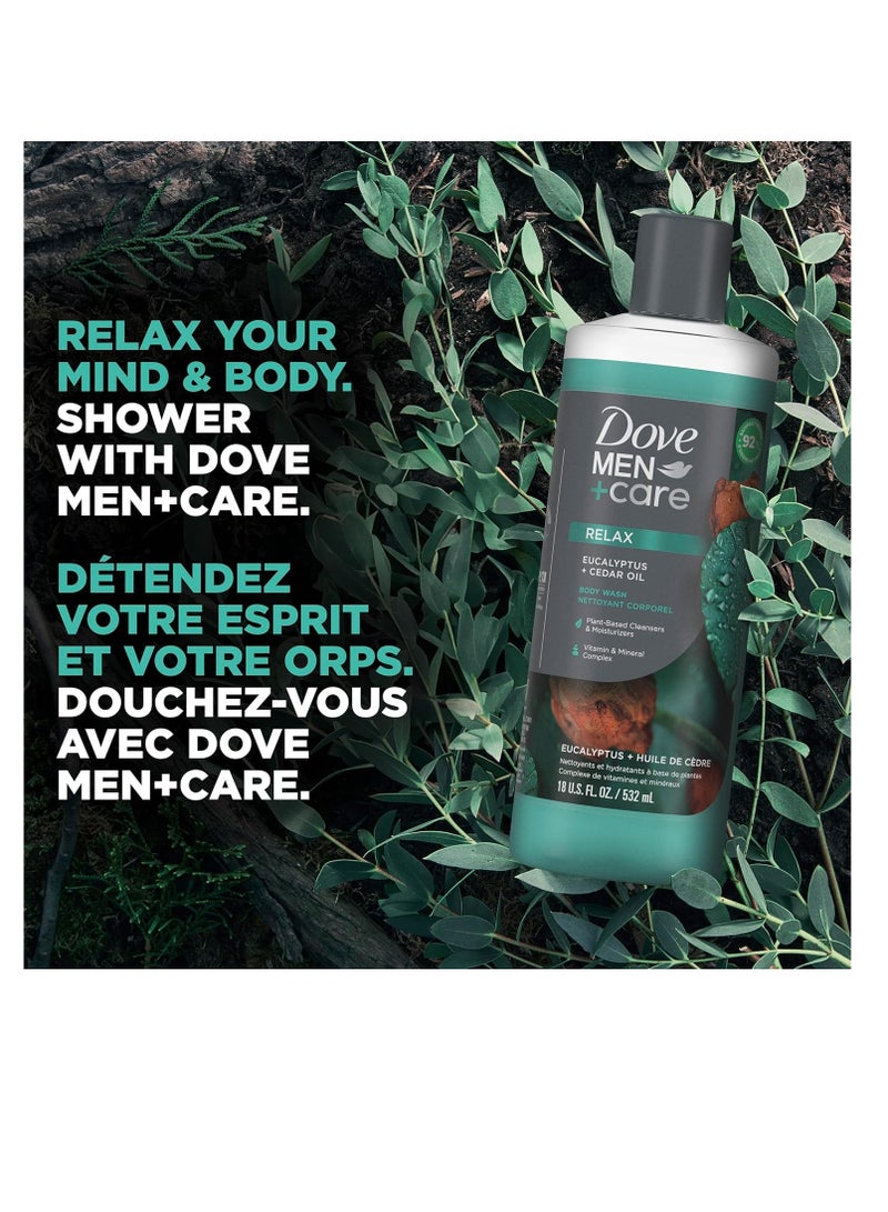 DOVE MEN + CARE Body Wash for a refreshing shower experience Eucalyptus Cedar Body Wash for Men, 18 Fl Oz (Pack of 4)