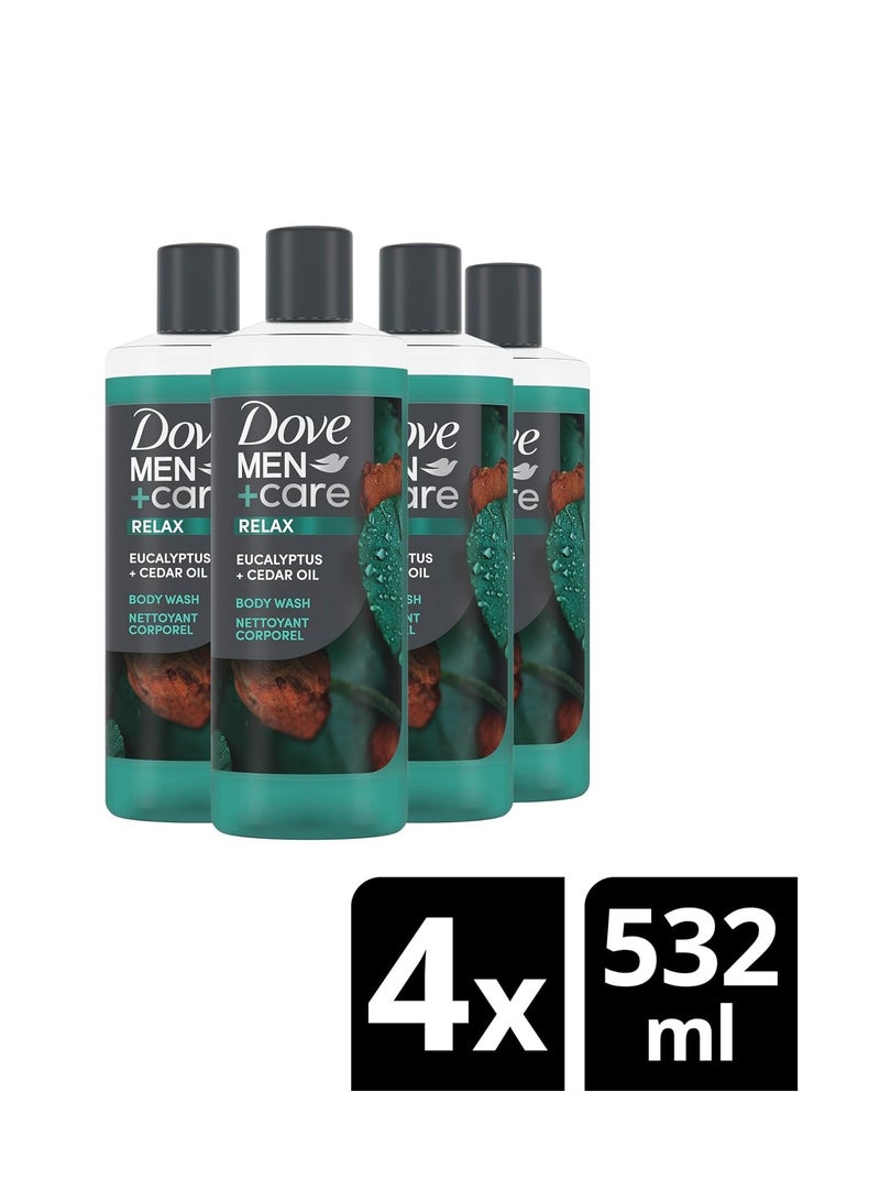 DOVE MEN + CARE Body Wash for a refreshing shower experience Eucalyptus Cedar Body Wash for Men, 18 Fl Oz (Pack of 4)