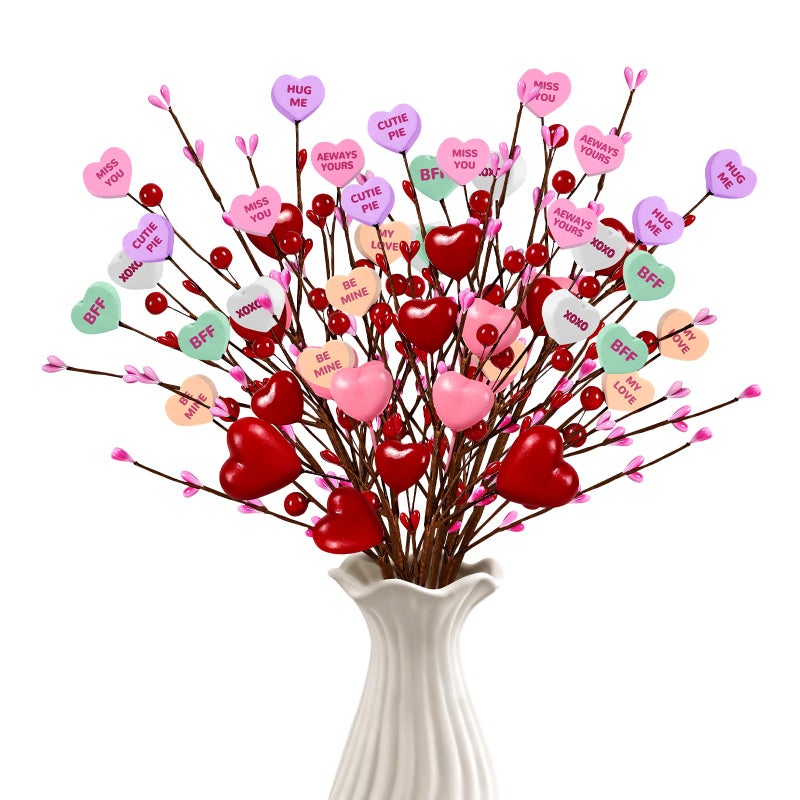 Mulbozy Valentines Day Decorations, Valentine Theme Flowers with Conversation Hearts, Valentines Decor for Home or Office Centerpiece Table - Image 1
